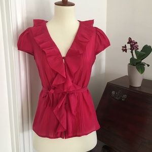 Banana Republic Pink Cotton Silk Blouse Ruffles